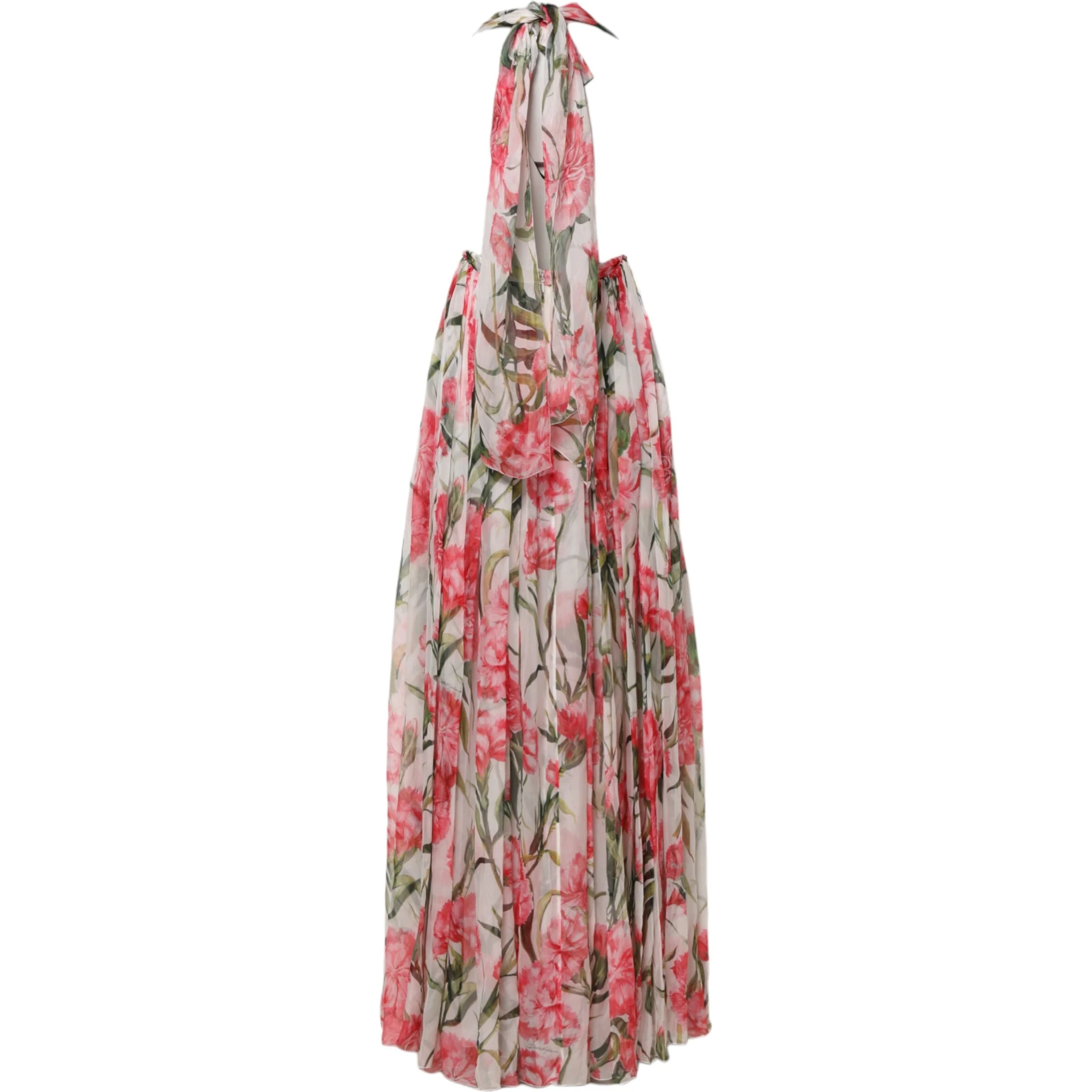 White Floral Silk Halter A-line Maxi Dress