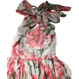 White Floral Silk Halter A-line Maxi Dress