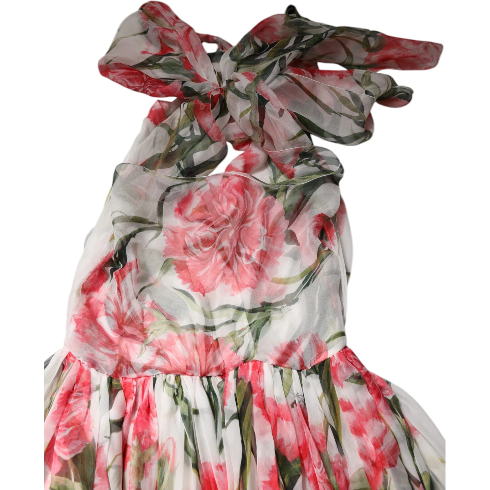 White Floral Silk Halter A-line Maxi Dress