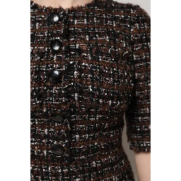 Brown Tweed Short Sleeves A-line Mini Dress