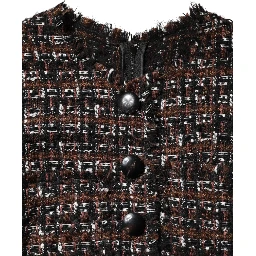 Brown Tweed Short Sleeves A-line Mini Dress