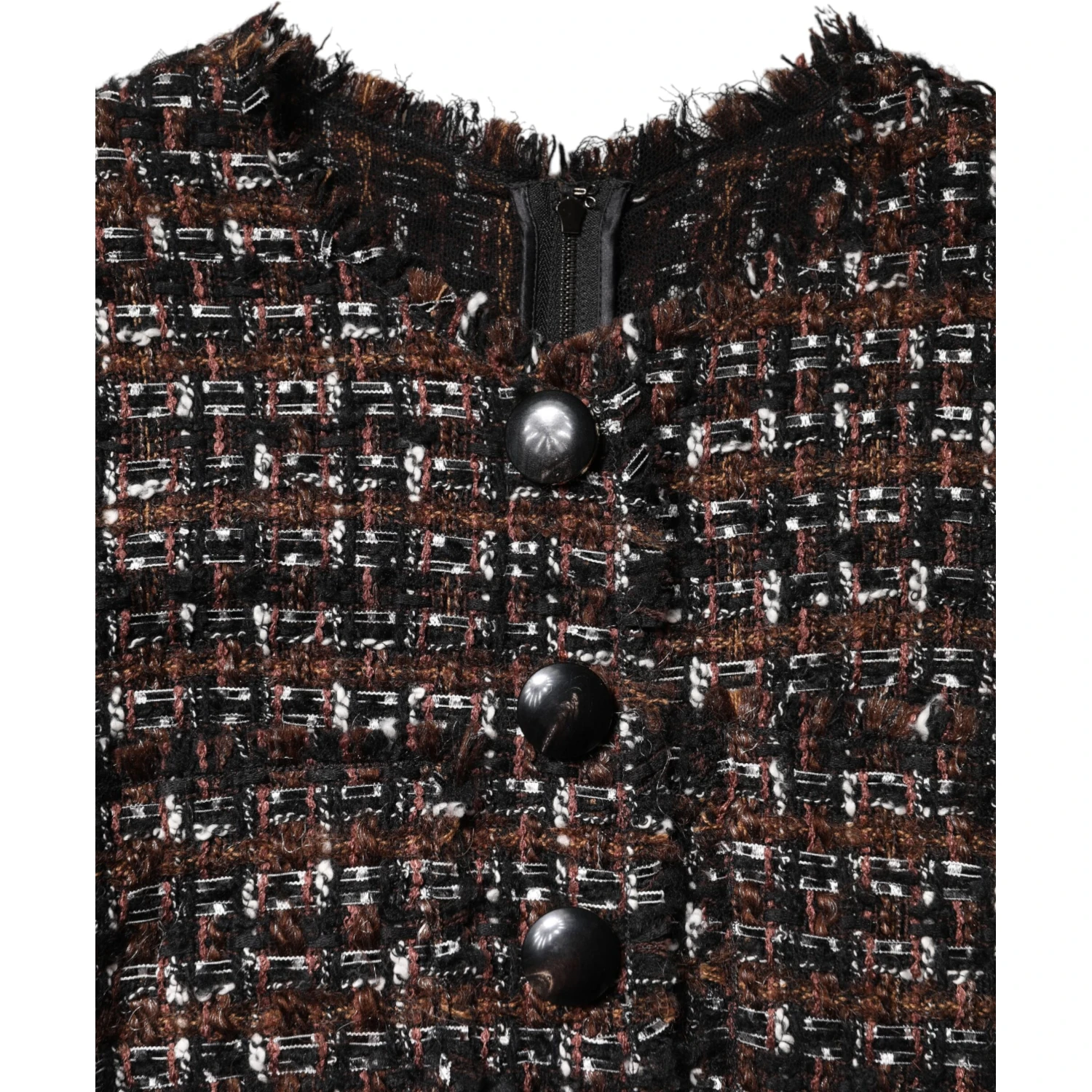Brown Tweed Short Sleeves A-line Mini Dress