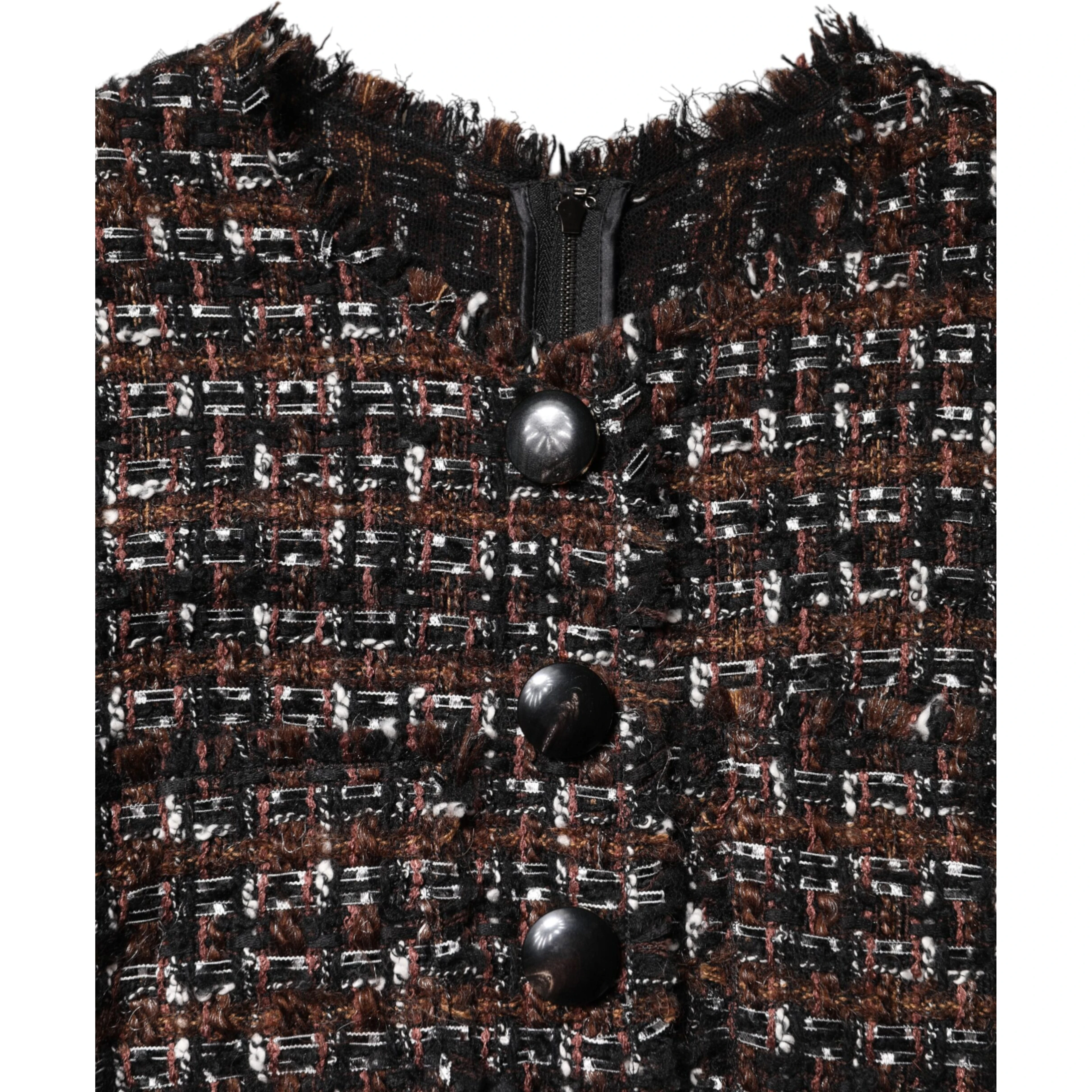 Brown Tweed Short Sleeves A-line Mini Dress