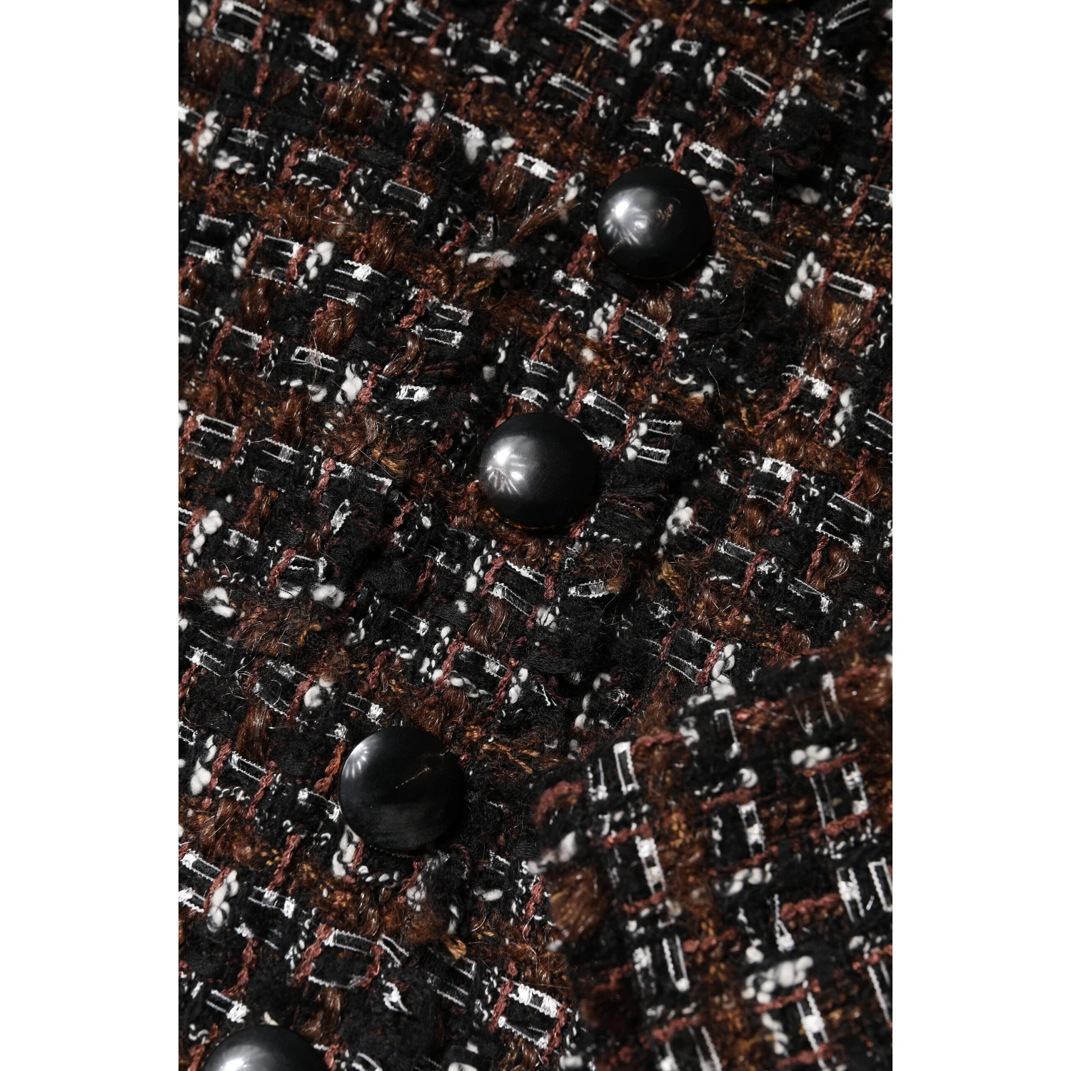 Brown Tweed Short Sleeves A-line Mini Dress