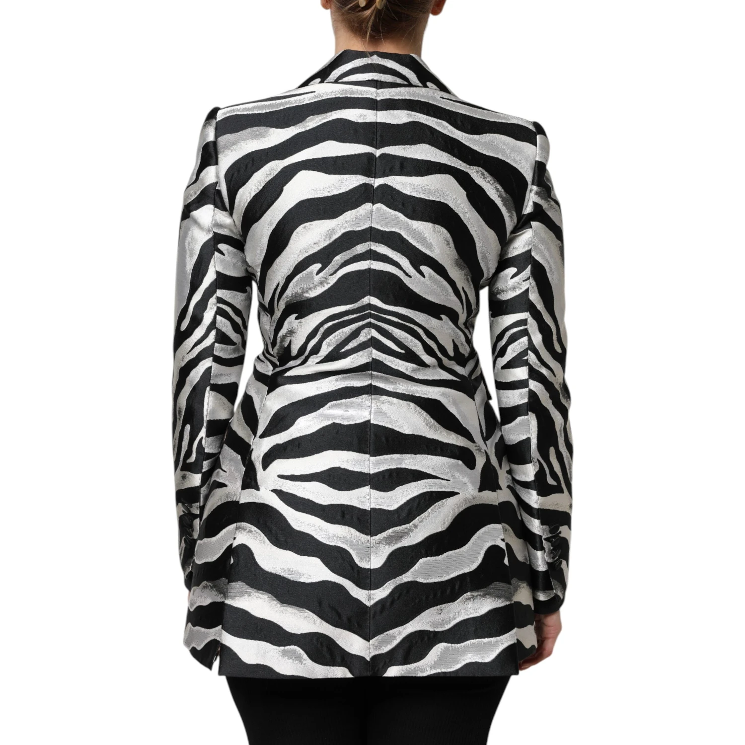 Black White Polyester Women Blazer Jacket