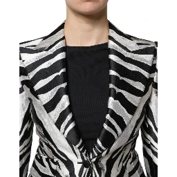 Black White Polyester Women Blazer Jacket