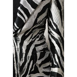 Black White Polyester Women Blazer Jacket
