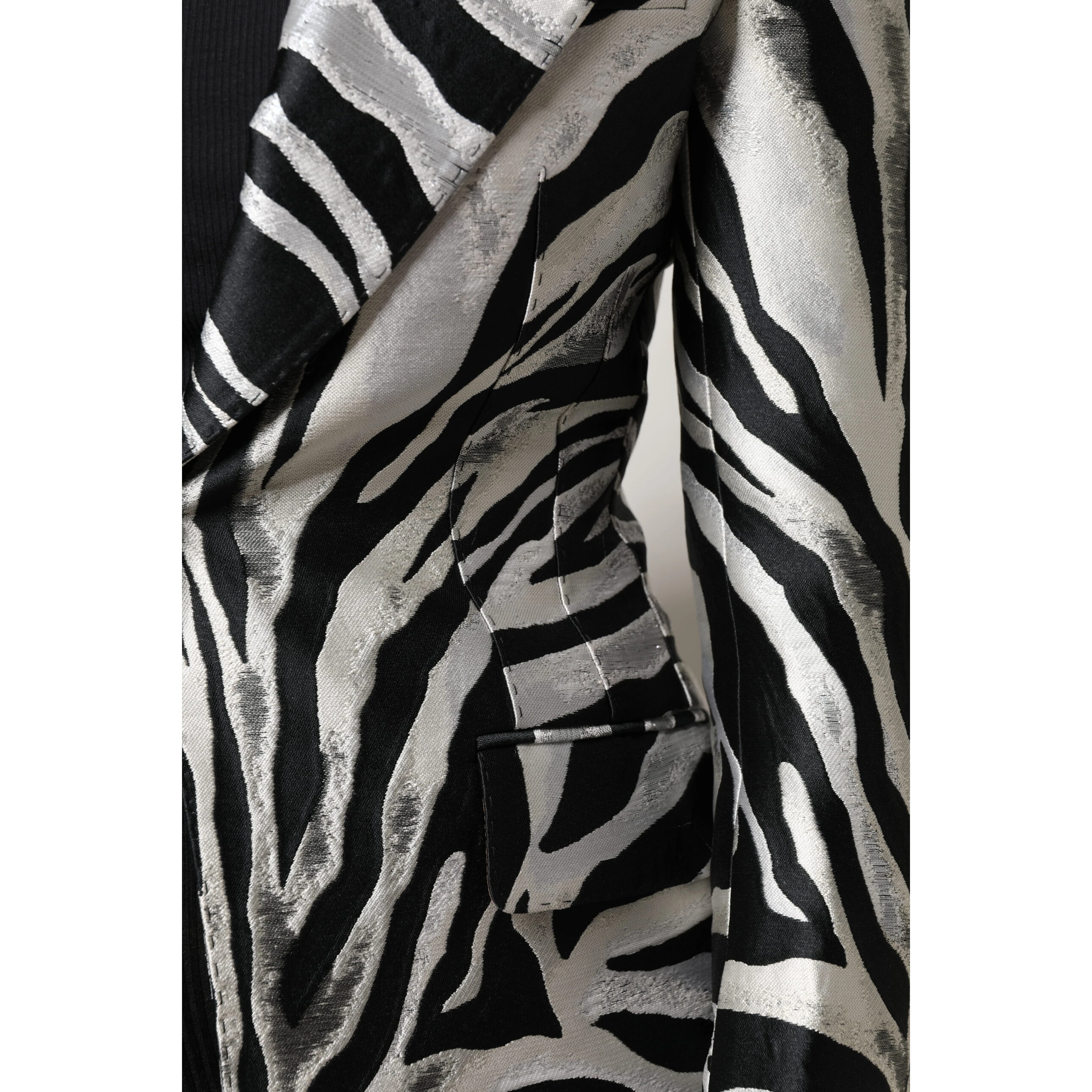 Black White Polyester Women Blazer Jacket