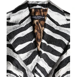 Black White Polyester Women Blazer Jacket