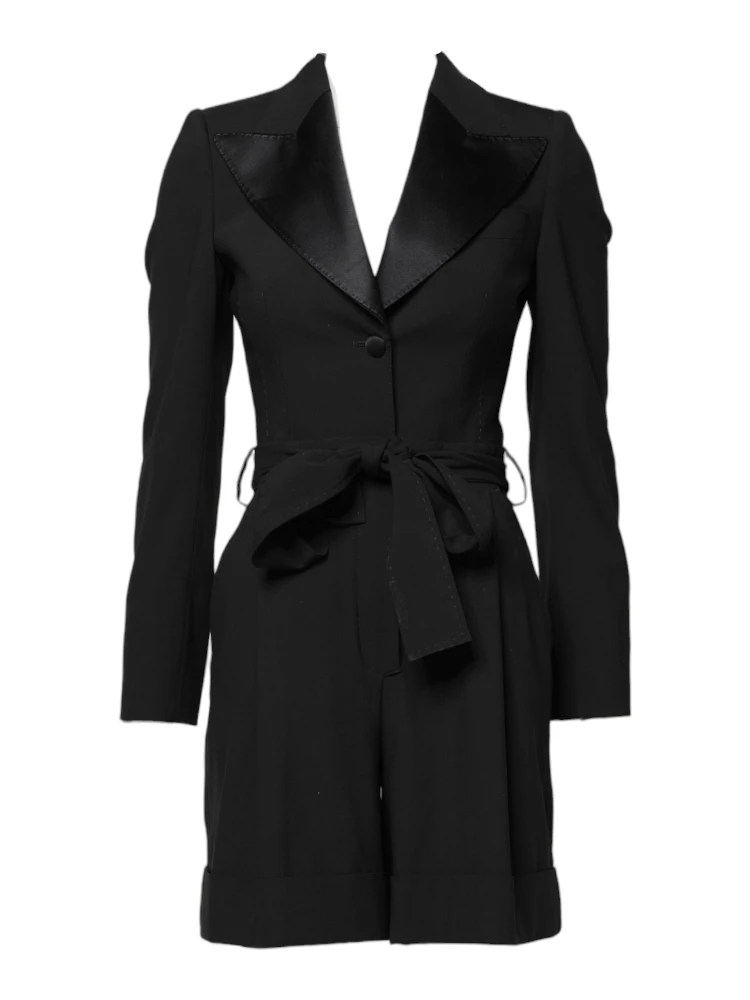 Black Wool Jumpsuit Dress Women Coat Jacket
