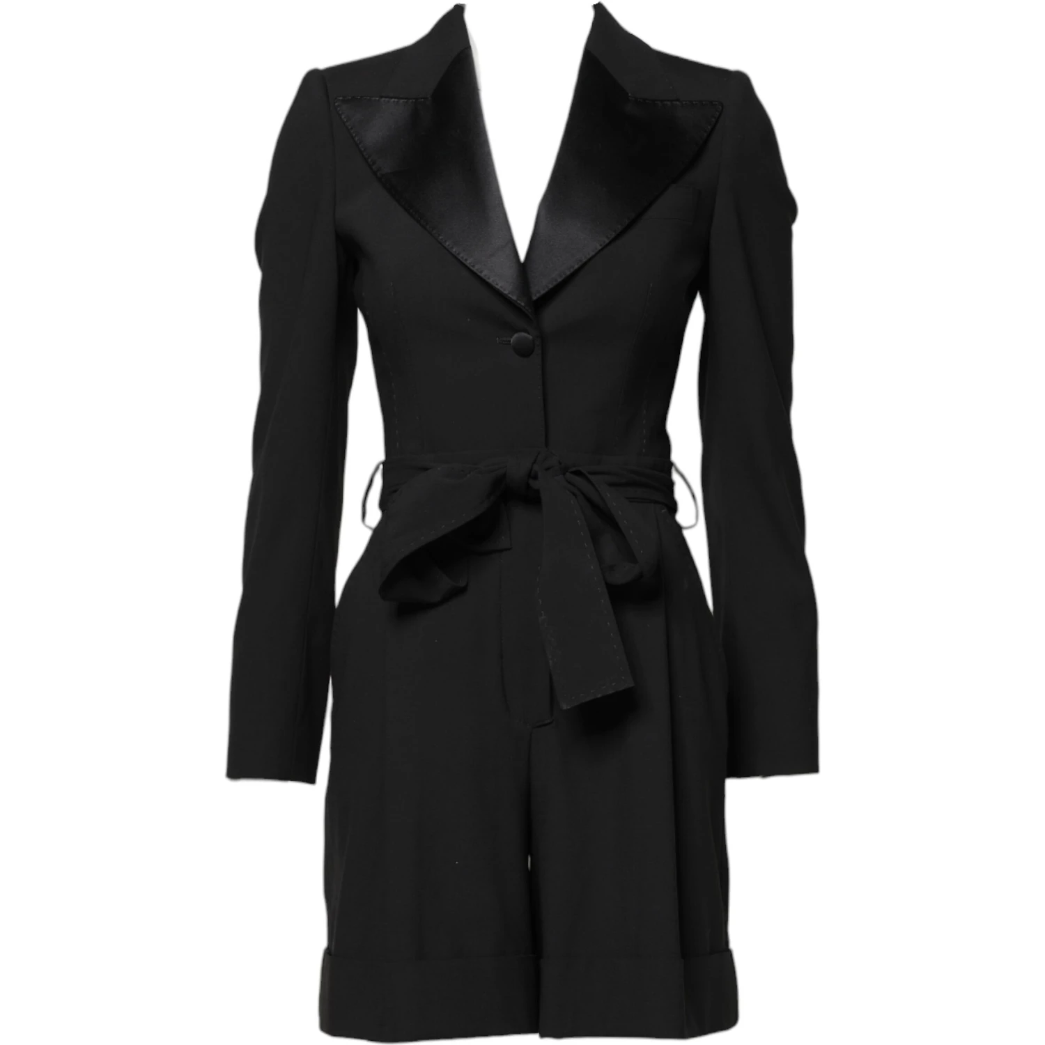 Black Wool Jumpsuit Dress Women Coat Jacket
