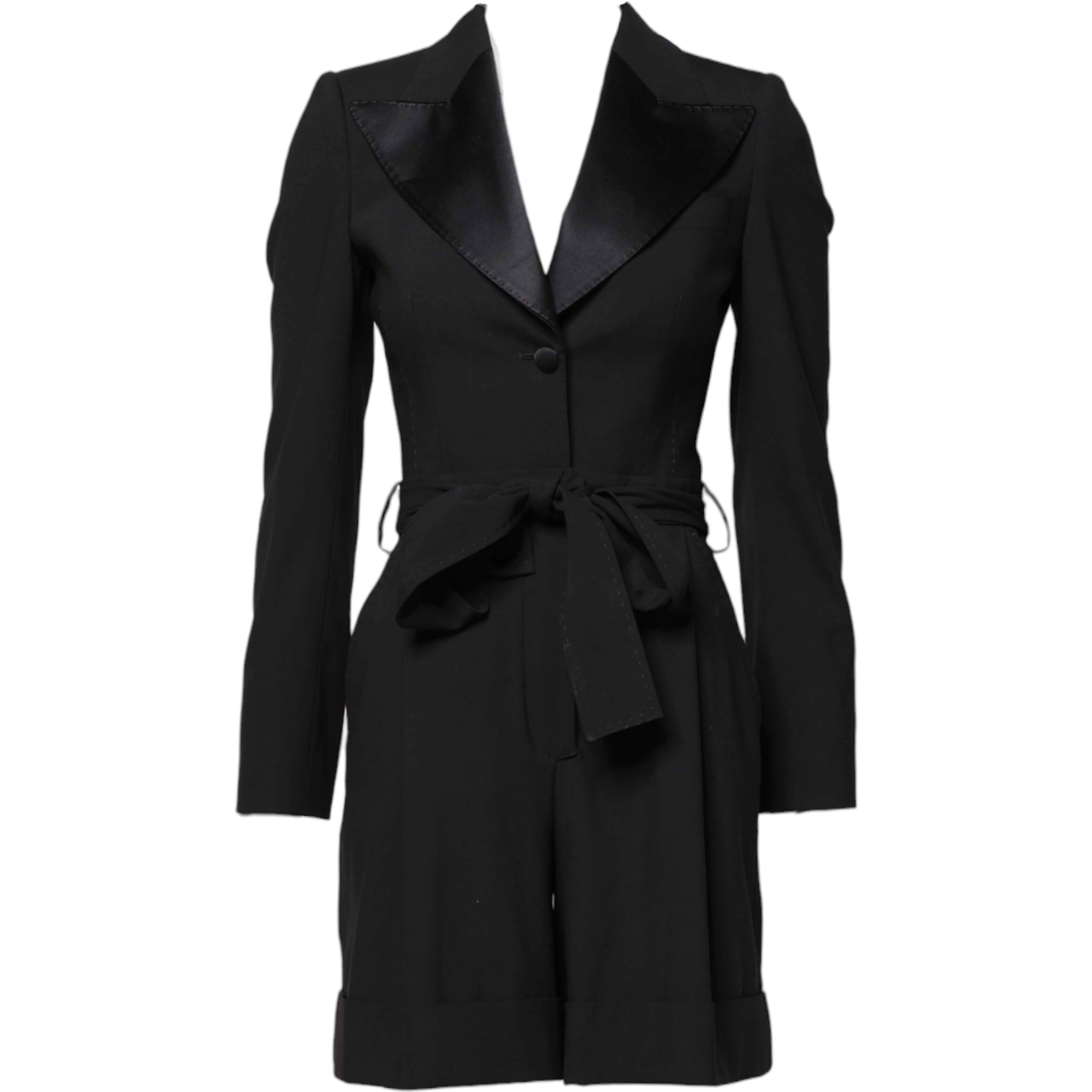 Black Wool Jumpsuit Dress Women Coat Jacket