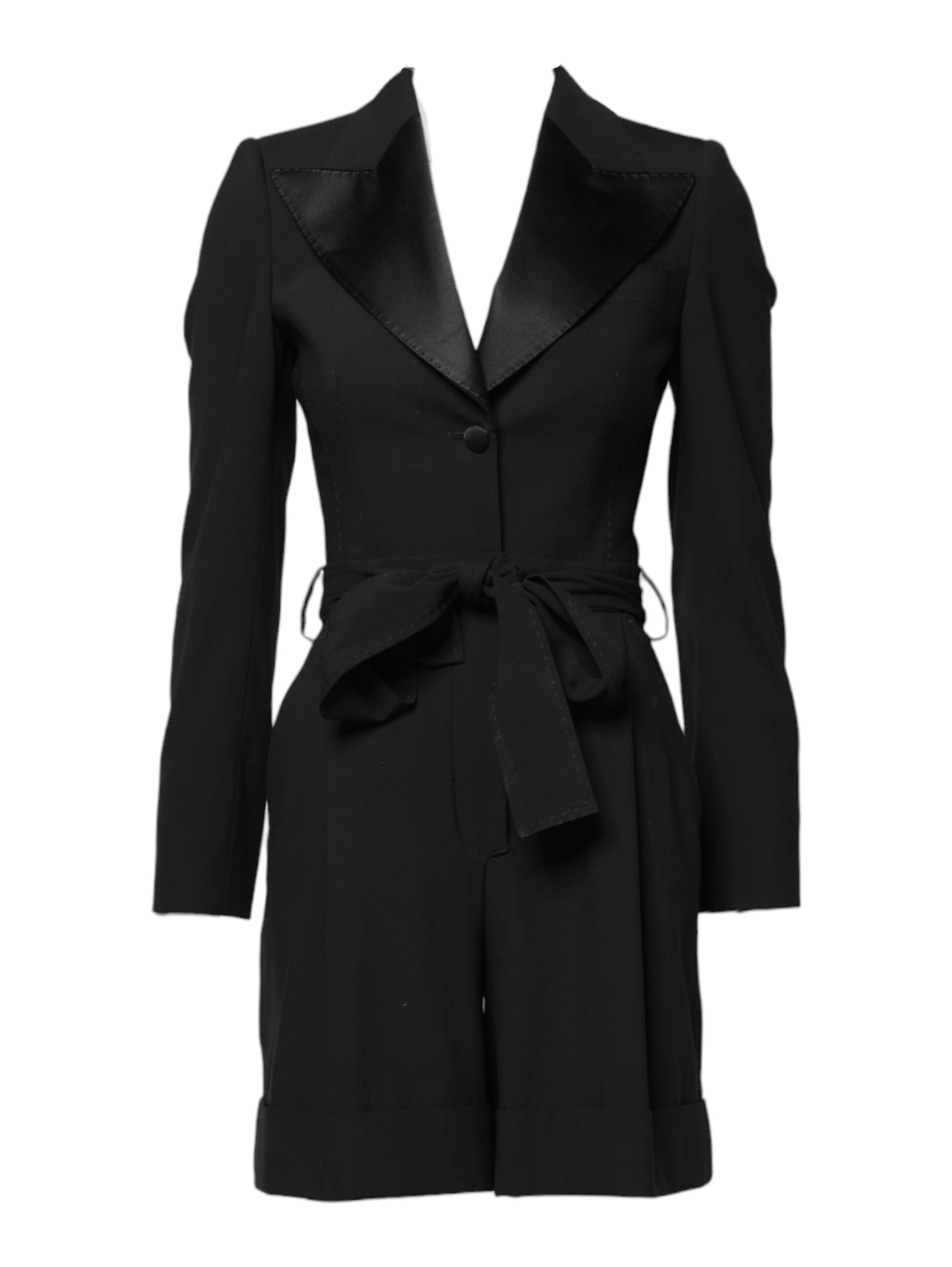 Black Wool Jumpsuit Dress Women Coat Jacket