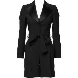 Black Wool Jumpsuit Dress Women Coat Jacket