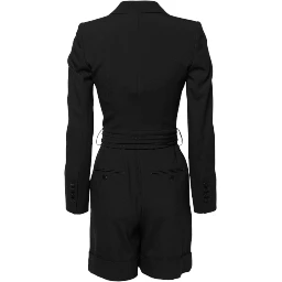Black Wool Jumpsuit Dress Women Coat Jacket