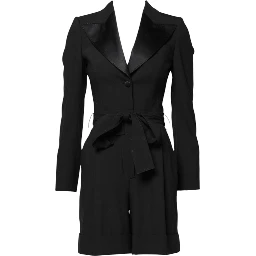 Black Wool Jumpsuit Dress Women Coat Jacket