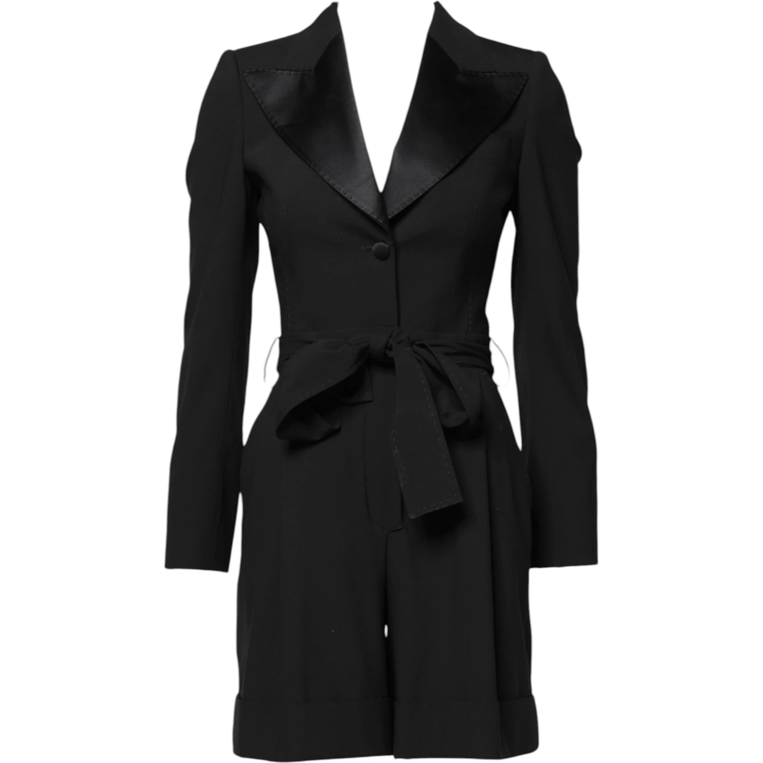 Black Wool Jumpsuit Dress Women Coat Jacket