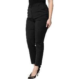 Black Polyester High Waist Slim Pants