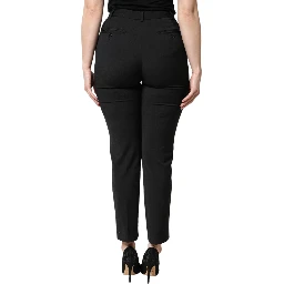 Black Polyester High Waist Slim Pants