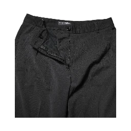 Black Polyester High Waist Slim Pants