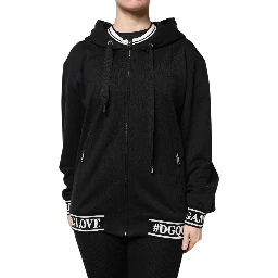 Black Cotton Hooded Full Zip Sweatshirt Sweater