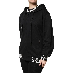 Black Cotton Hooded Full Zip Sweatshirt Sweater