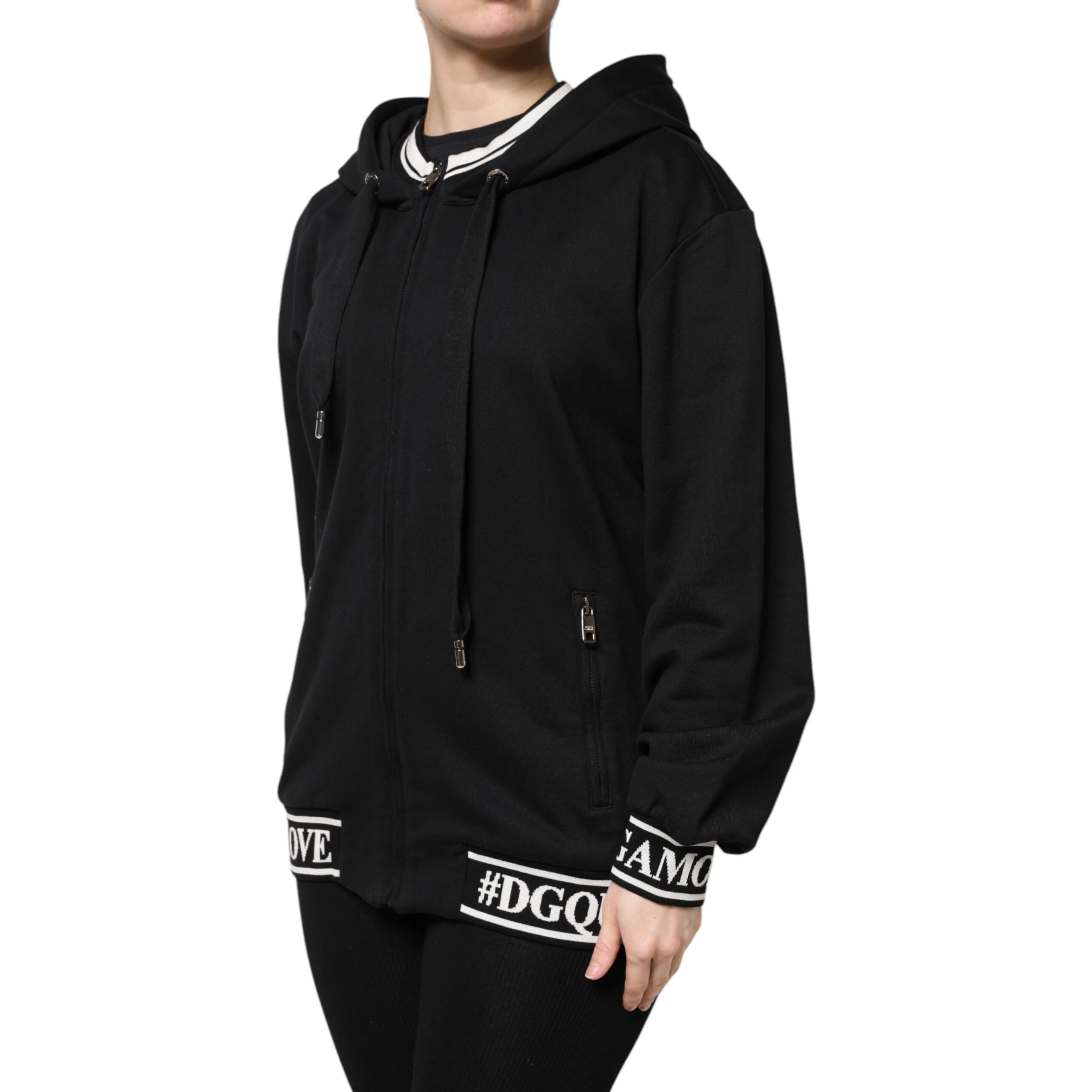 Black Cotton Hooded Full Zip Sweatshirt Sweater