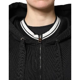 Black Cotton Hooded Full Zip Sweatshirt Sweater