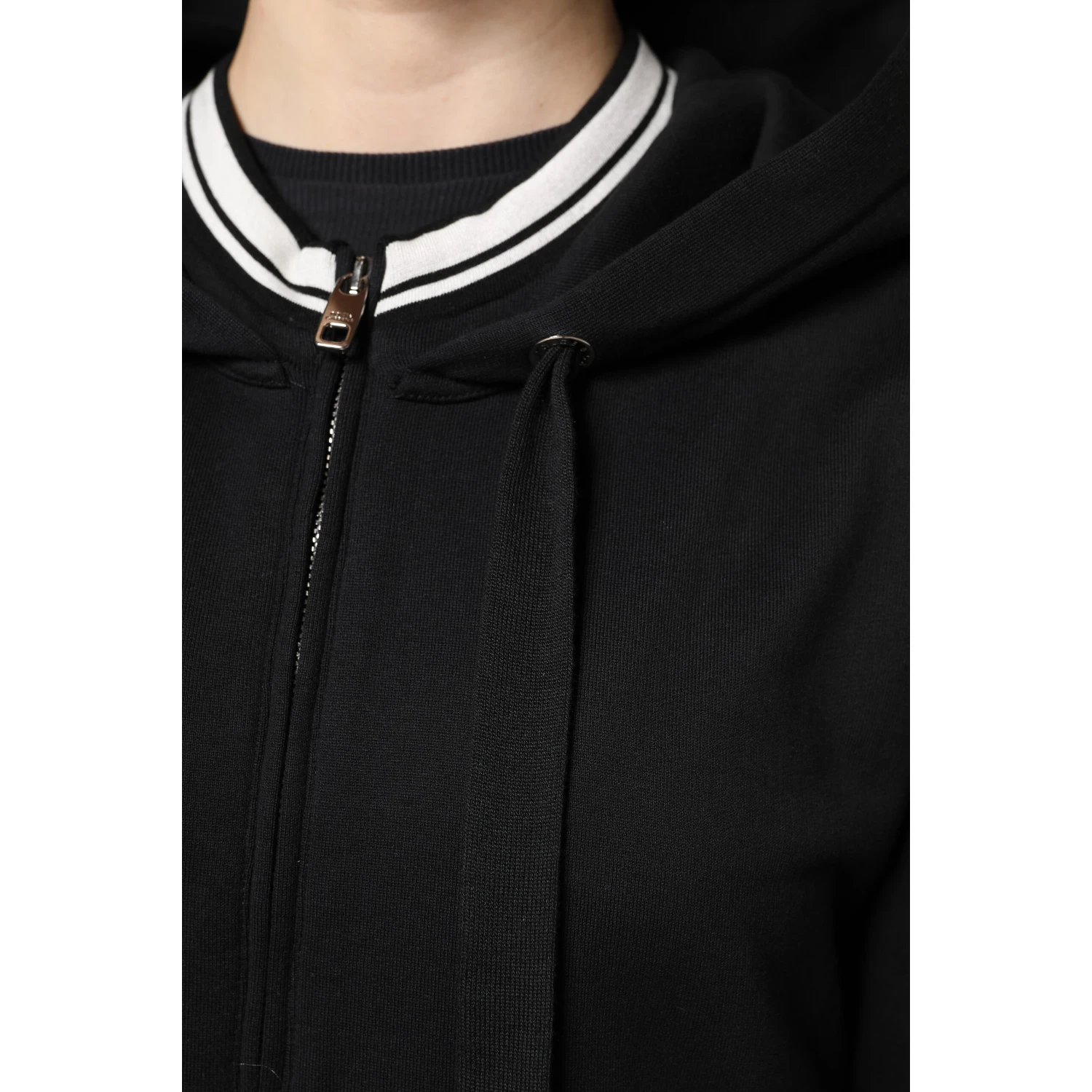 Black Cotton Hooded Full Zip Sweatshirt Sweater