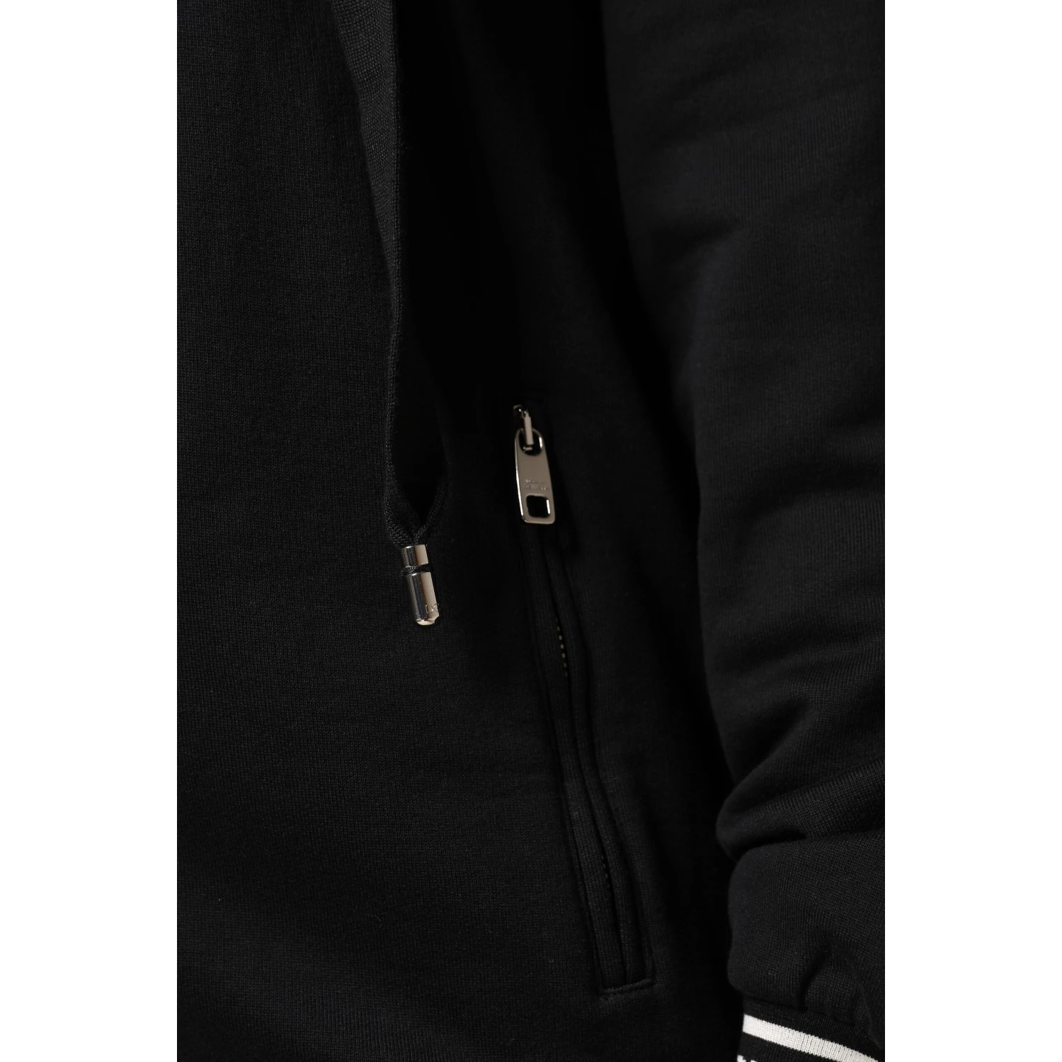Black Cotton Hooded Full Zip Sweatshirt Sweater