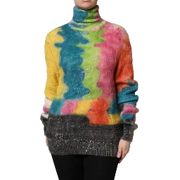 Multicolor Mohair Turtleneck Pullover Sweater