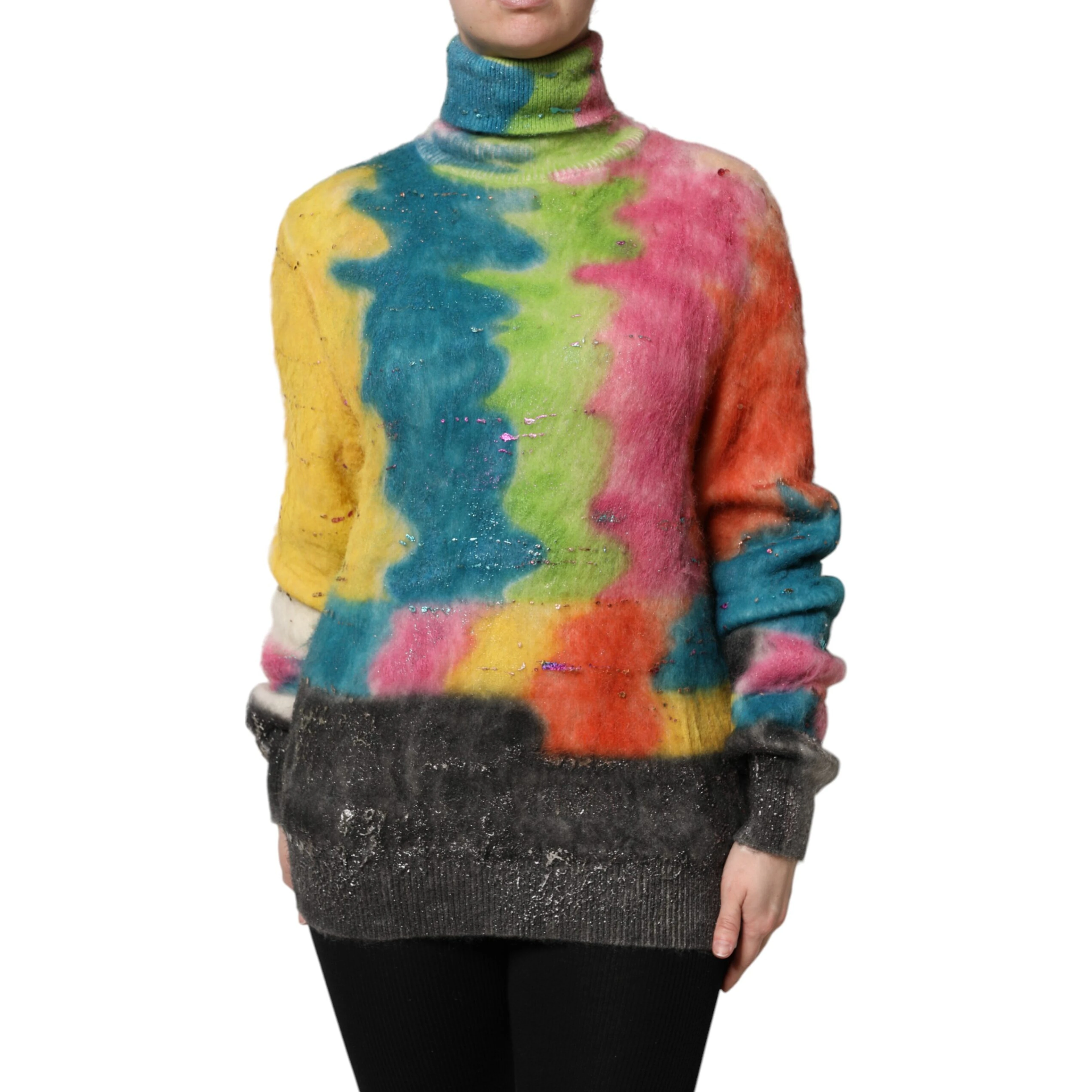 Multicolor Mohair Turtleneck Pullover Sweater