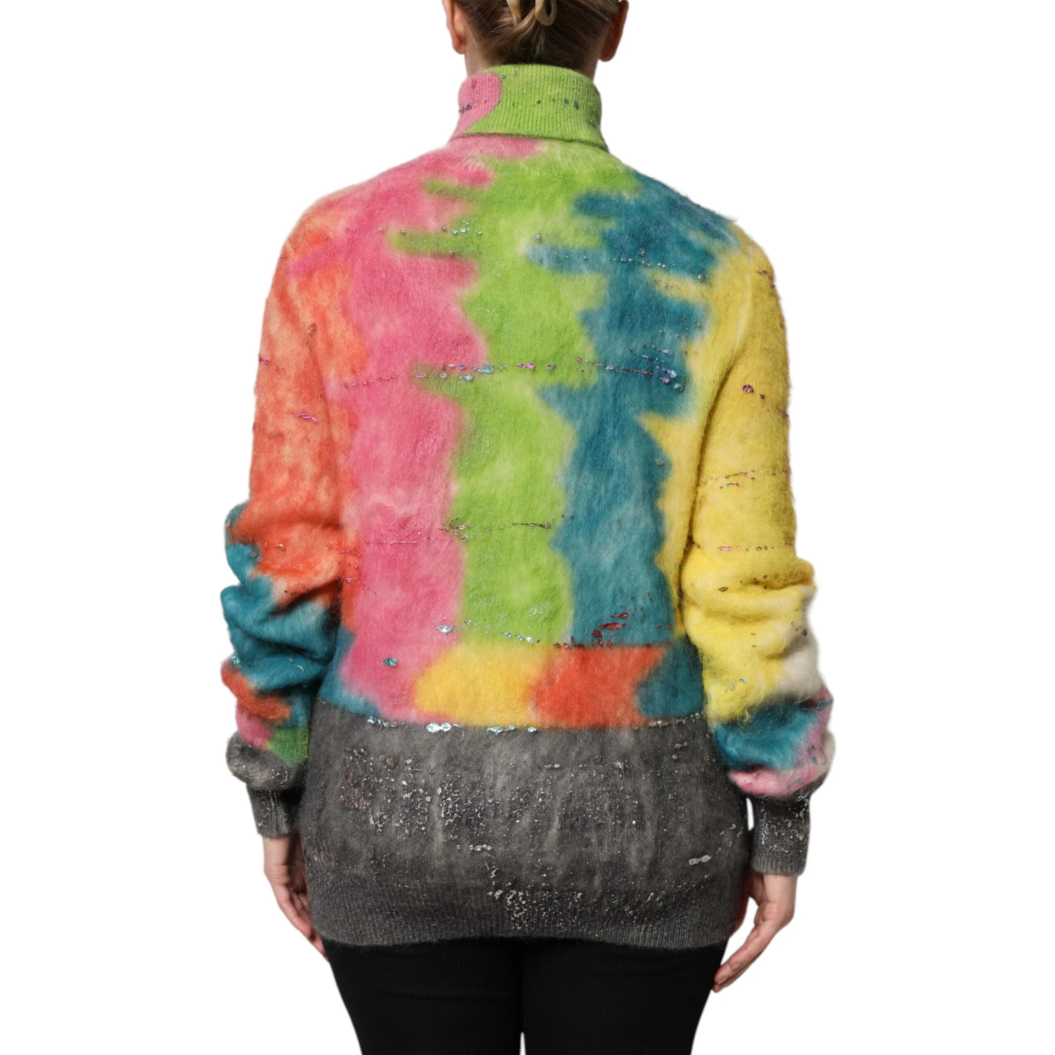Multicolor Mohair Turtleneck Pullover Sweater