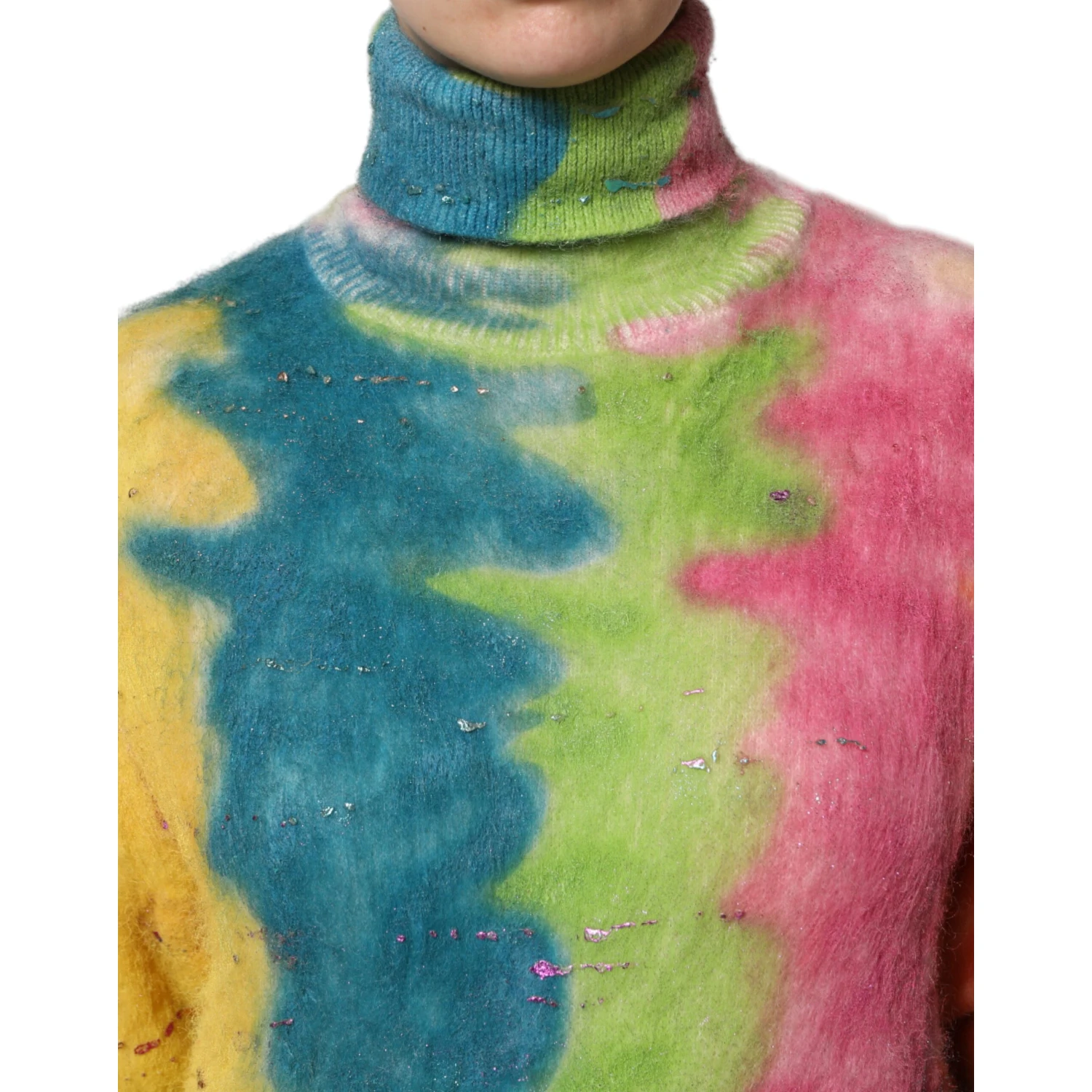 Multicolor Mohair Turtleneck Pullover Sweater