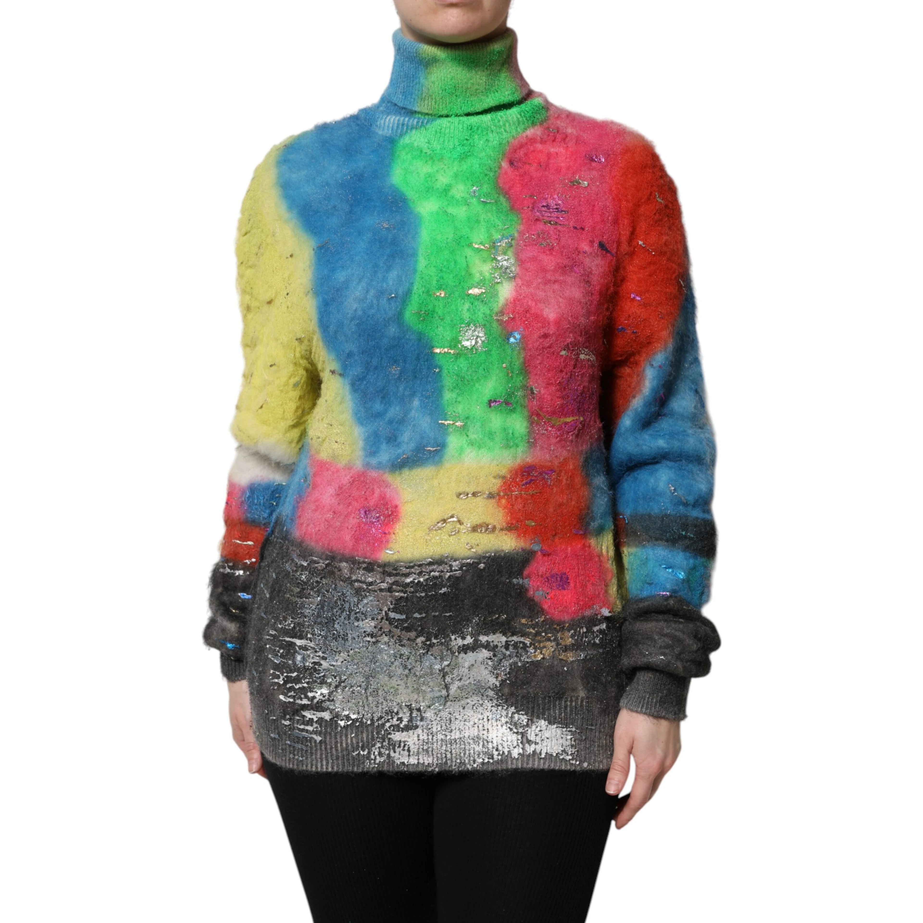 Multicolor Mohair Turtleneck Pullover Sweater