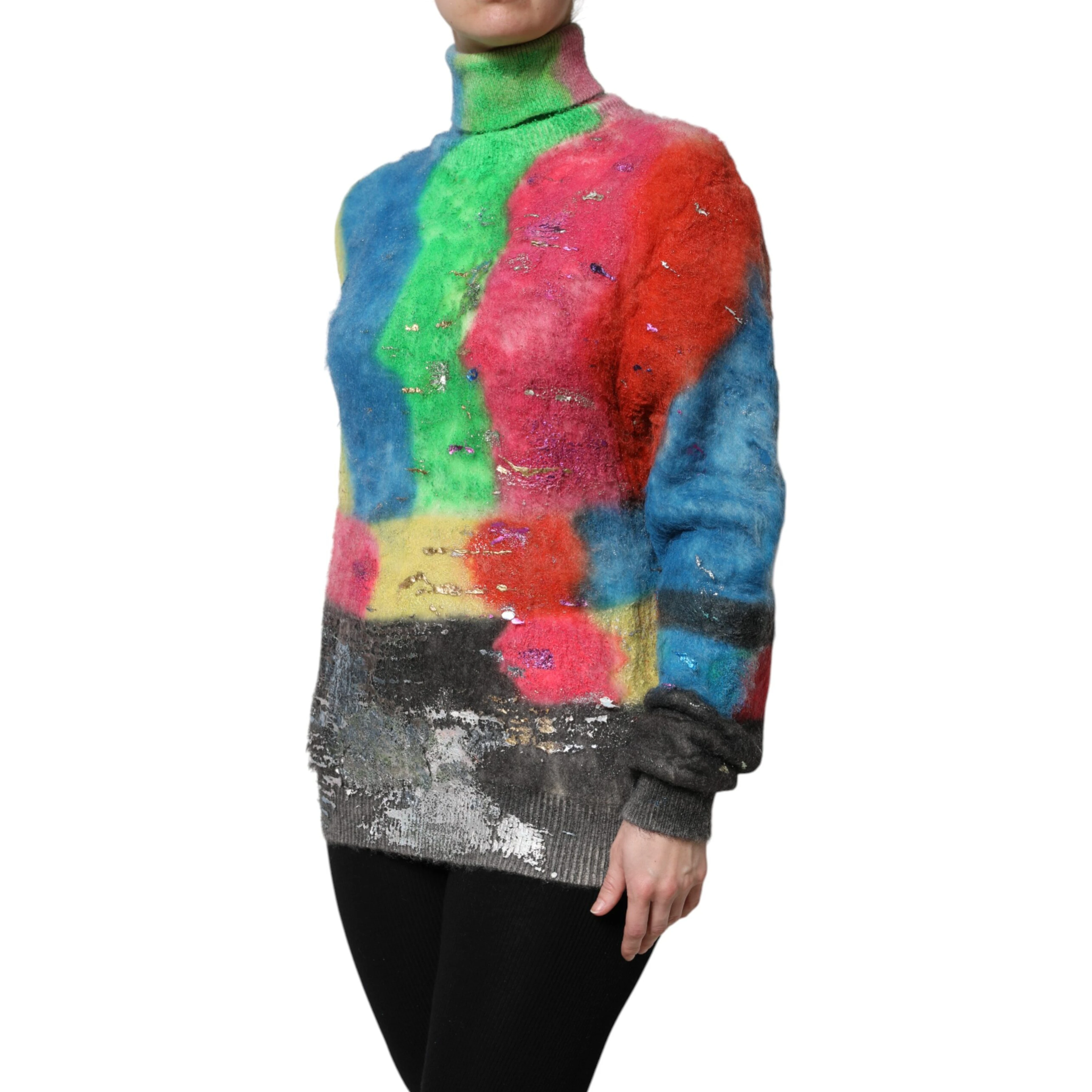 Multicolor Mohair Turtleneck Pullover Sweater