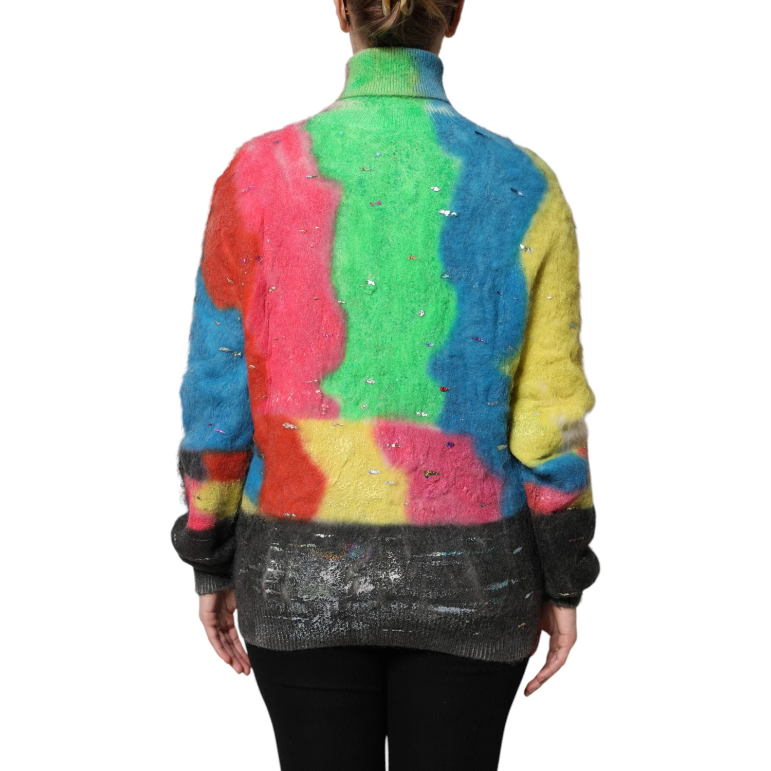 Multicolor Mohair Turtleneck Pullover Sweater