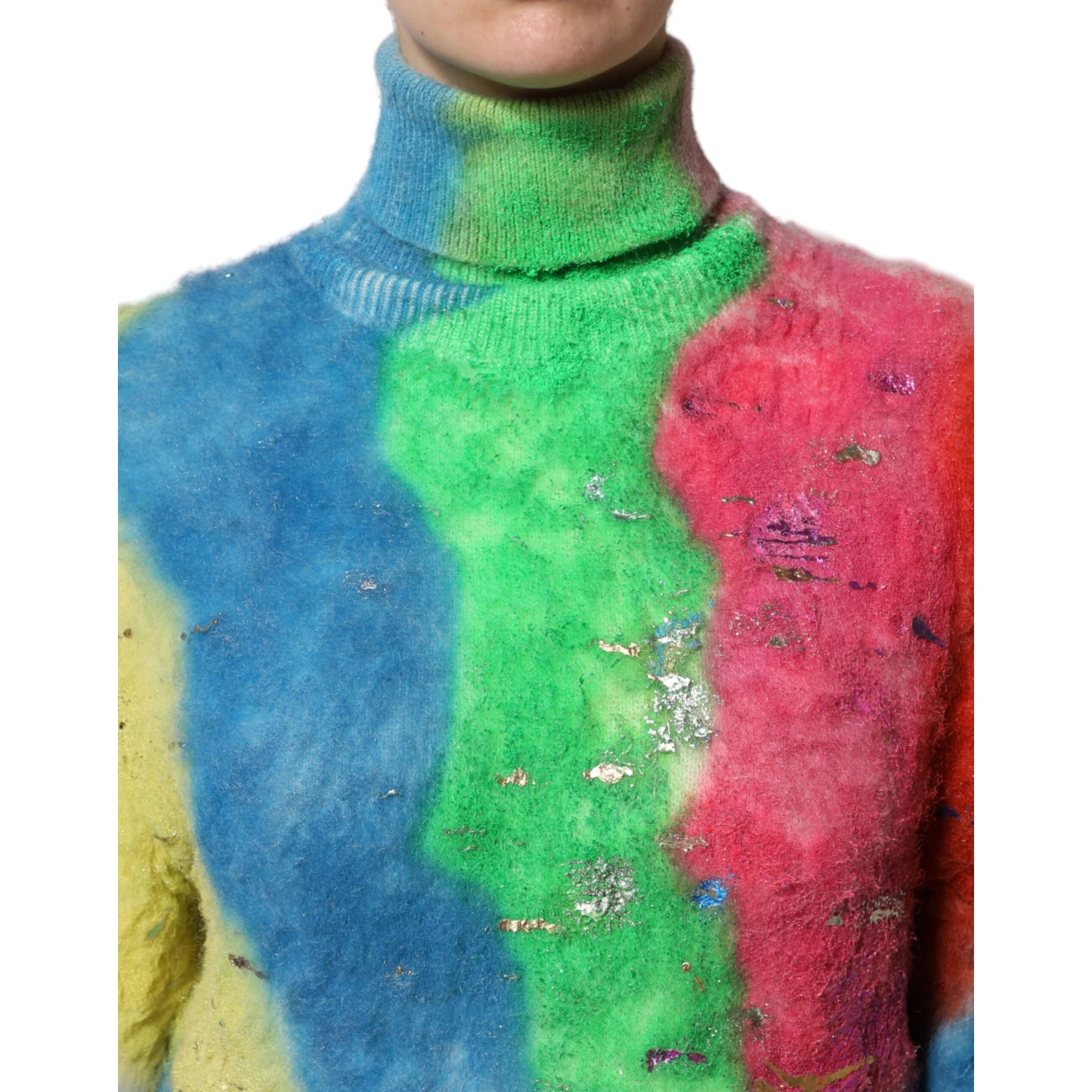 Multicolor Mohair Turtleneck Pullover Sweater