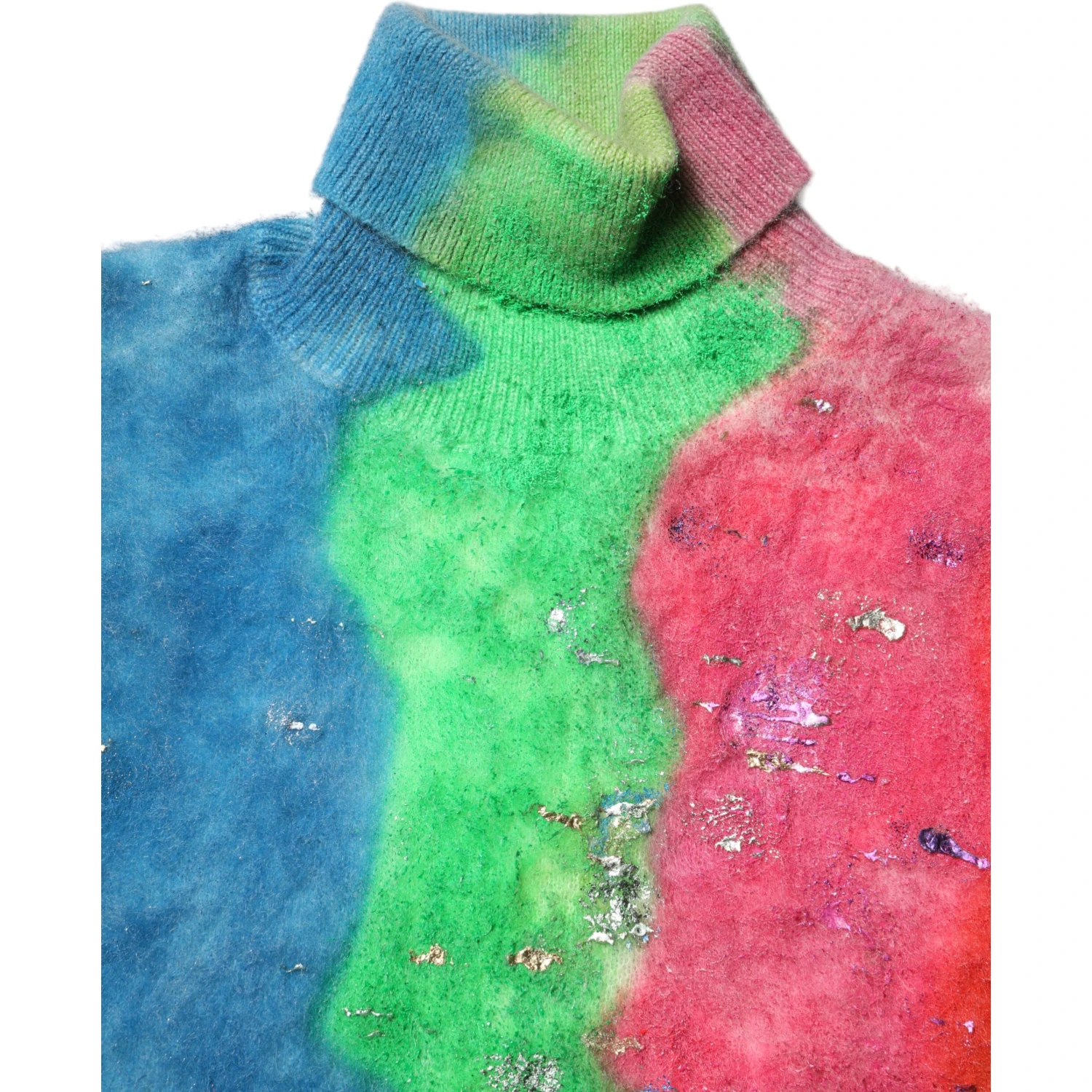 Multicolor Mohair Turtleneck Pullover Sweater