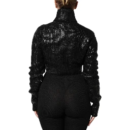 Black Wool Long Sleeve Turtleneck Cropped Top