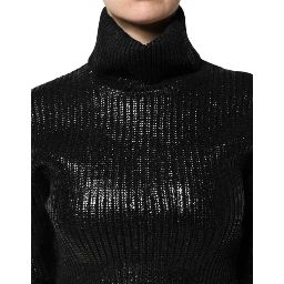 Black Wool Long Sleeve Turtleneck Cropped Top