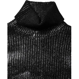 Black Wool Long Sleeve Turtleneck Cropped Top