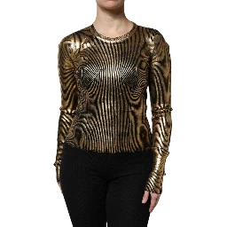 Gold Round Neck Long Sleeve Pullover Top