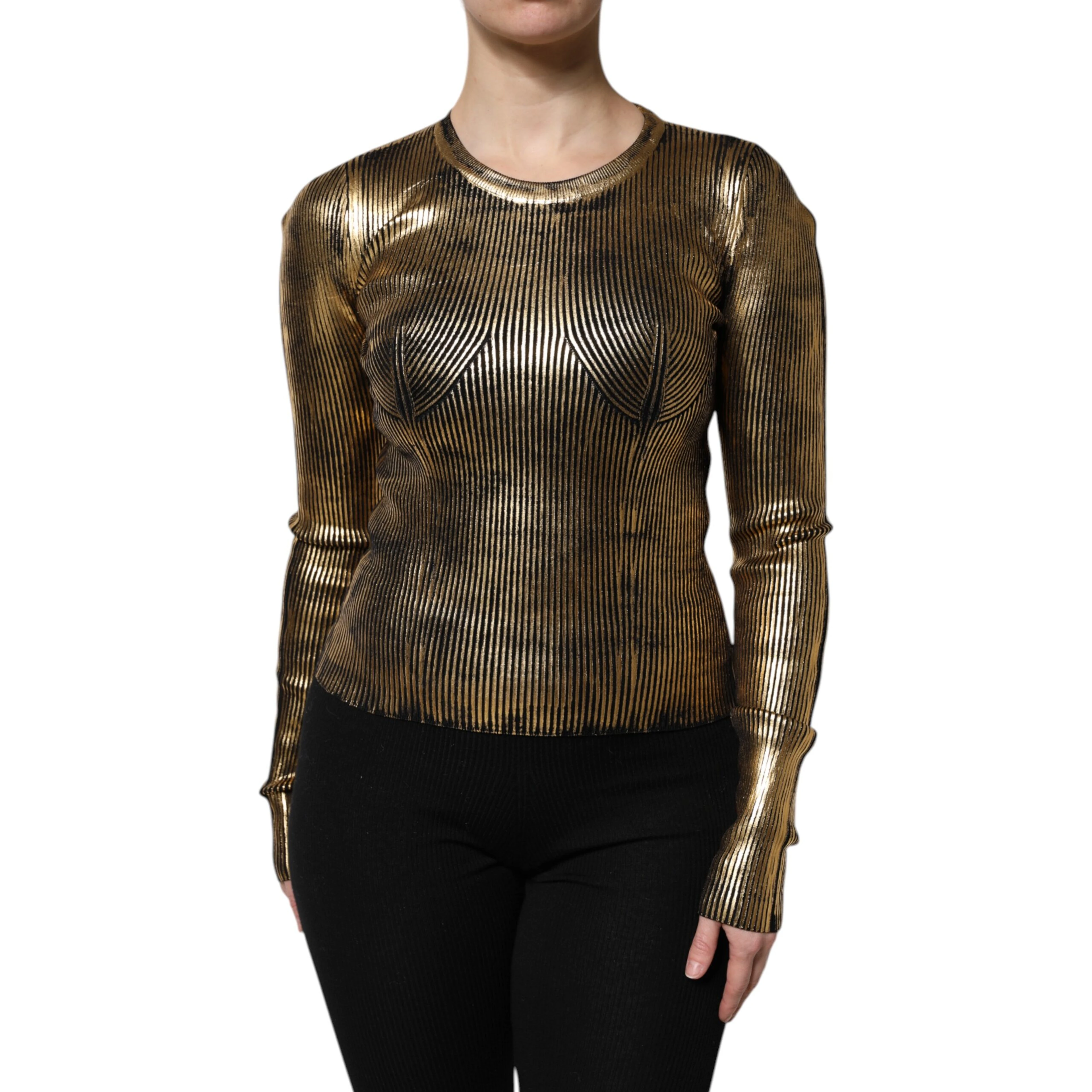 Gold Round Neck Long Sleeve Pullover Top