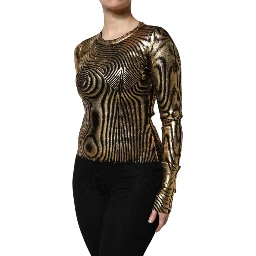 Gold Round Neck Long Sleeve Pullover Top