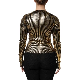 Gold Round Neck Long Sleeve Pullover Top