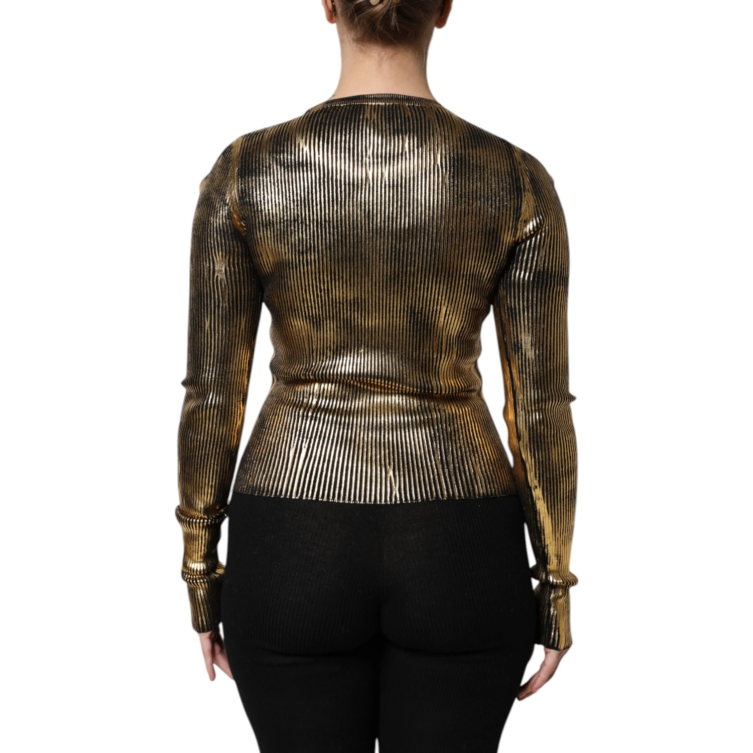Gold Round Neck Long Sleeve Pullover Top