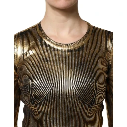 Gold Round Neck Long Sleeve Pullover Top
