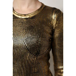 Gold Round Neck Long Sleeve Pullover Top