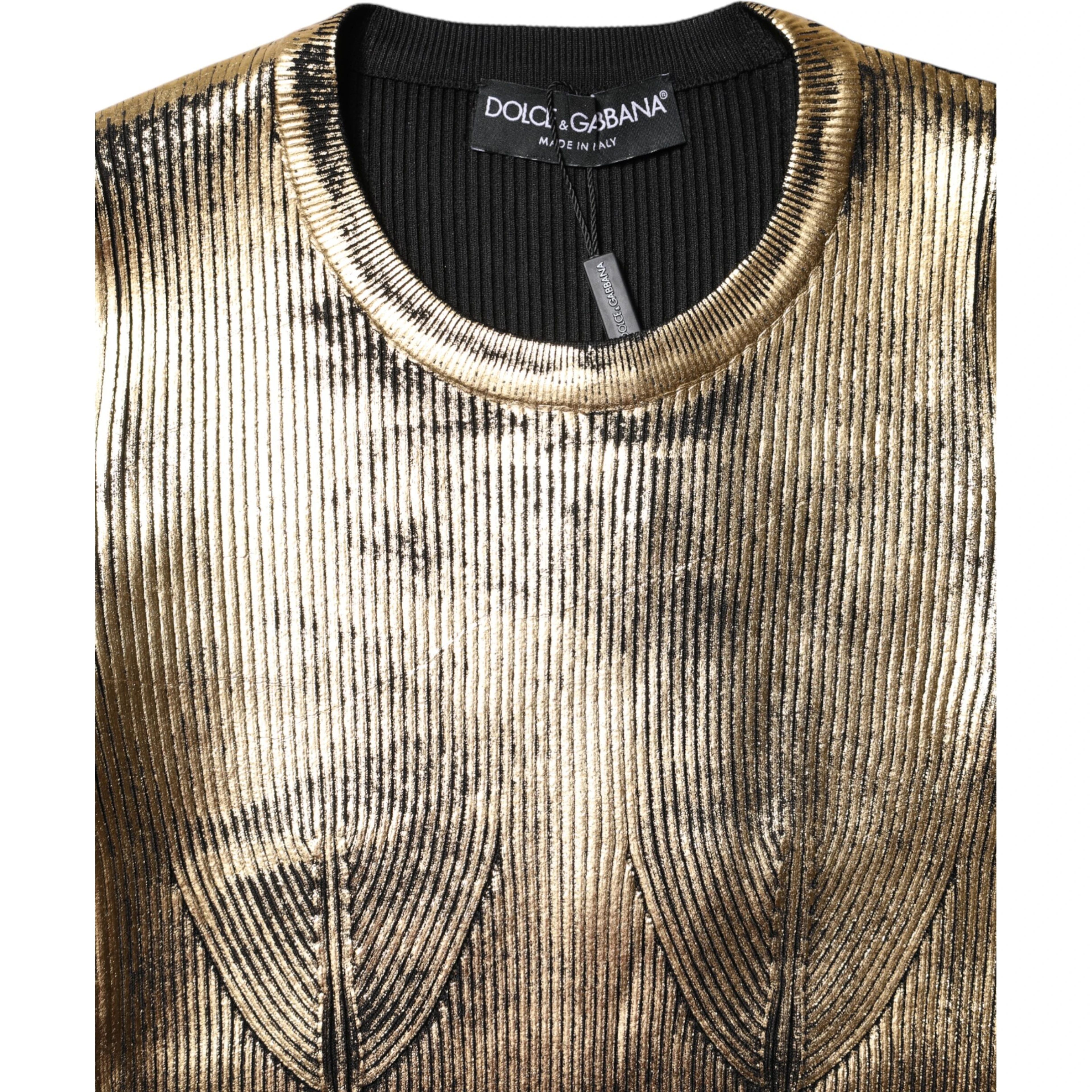 Gold Round Neck Long Sleeve Pullover Top